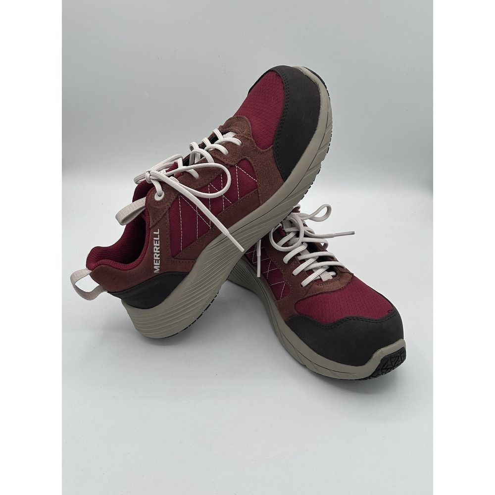 Merrell Unisex Mesh Low Top Lace-Up Athletic Sneakers Red/Brown Slip Oil Resist